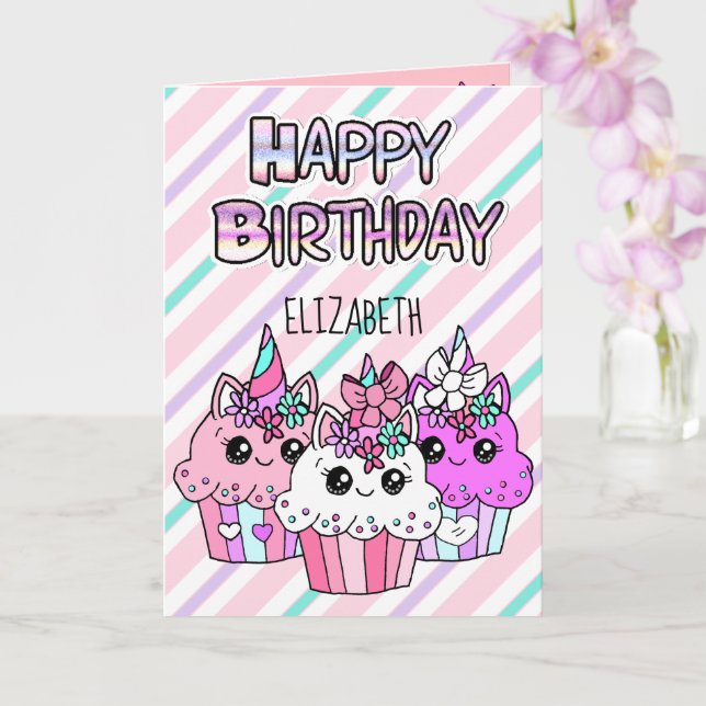 Carte Cute Whimsical Cupcakes Girl'anniversaire (Orchidée)