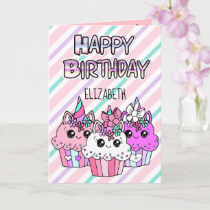 Carte Cute Whimsical Cupcakes Girl'anniversaire