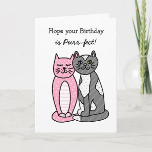 Carte Cute Whimsical Folk Art Chats Anniversaire