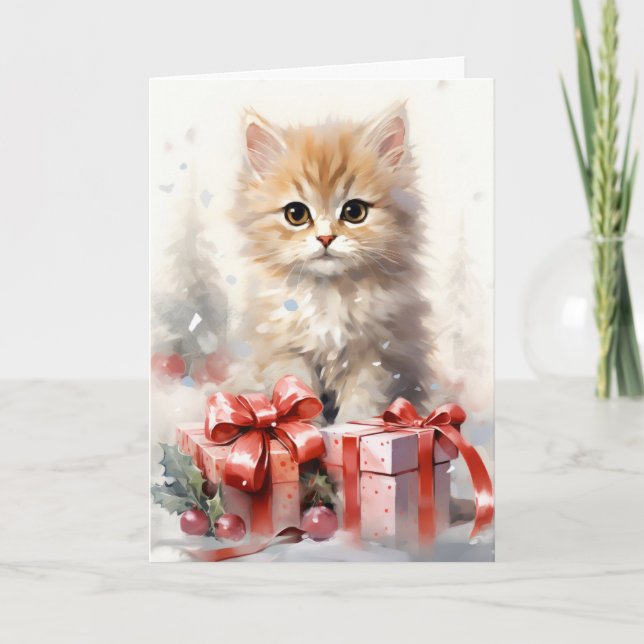 Carte Cute White et Orange Kitten Noël Salutation (Devant)
