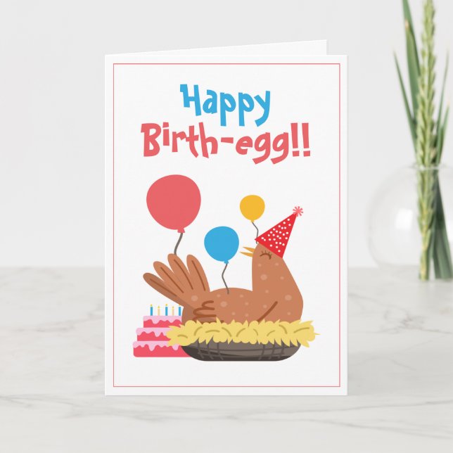 Carte Cute White Funny Poulet et Humour de gâteau Annive (Devant)