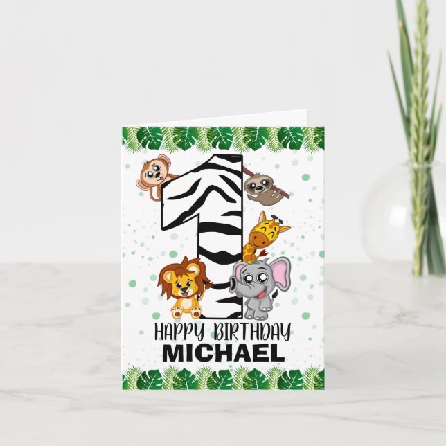 Carte Cute Wild One Safari Jungle Animaux Premier Annive (Devant)