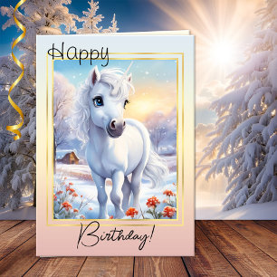 Carte Cute Winter Magique Unicorn Photo Anniversaire