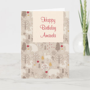 Carte Cute Woodland Animaux Motifs nordiques Anniversair