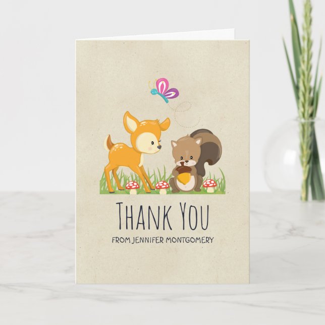 Carte Cute Woodland Créations Cartoon Merci (Devant)
