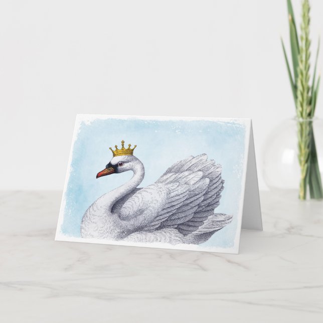 Carte Cygne blanc avec couronne d'or (Devant)