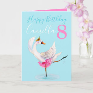 Carte Cygne de ballet d'aquarelle personnalisé 8e annive