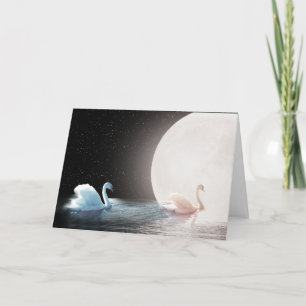 Carte Cygnes blancs avec lune pour Mariage