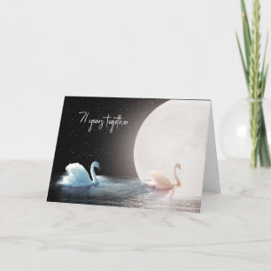 Carte Cygnes blancs et lune 71e anniversaire