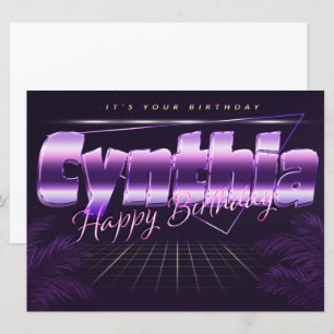 Carte Cynthia Nom Prénom lila retro Anniversaire de la c