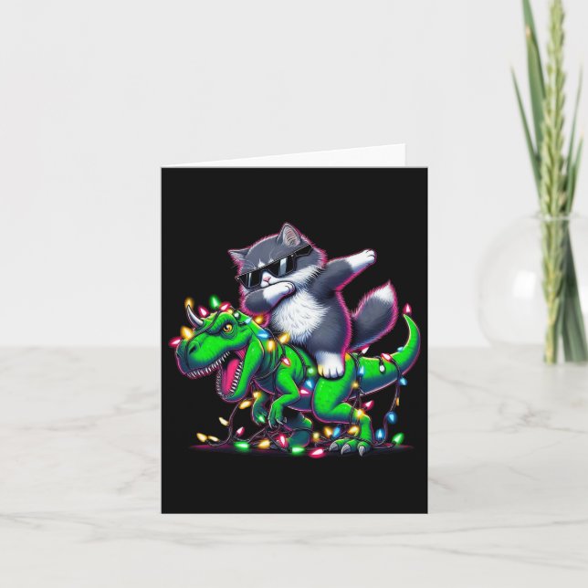 Carte Dabbing Sibérien Chat Sur Les Lumières De Noël Din (Devant)