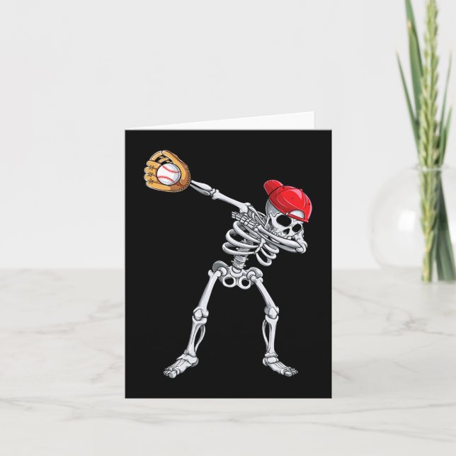 Carte Dabbing Skeleton Baseball Halloween joueur attrape (Devant)
