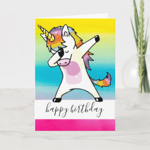 Carte Dabbing Unicorn Fun Birthday Girl Pastel Rainbow