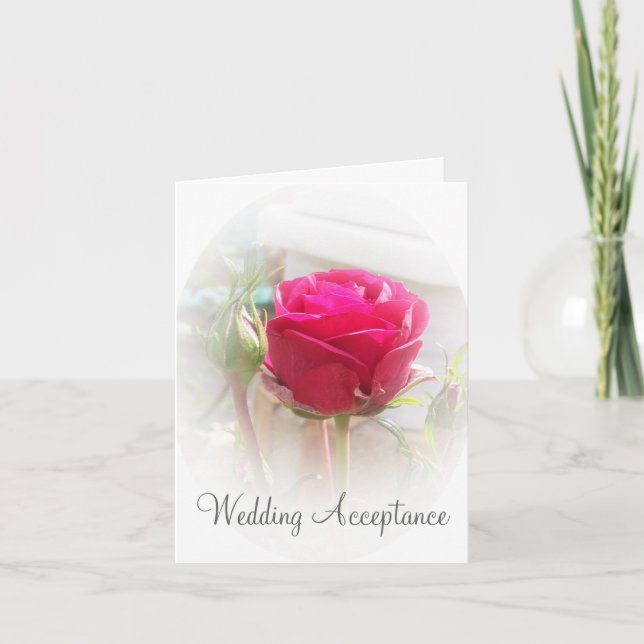 Carte d'acceptation Mariage rose Rosebud (Devant)