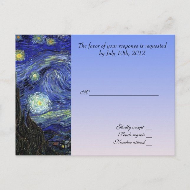 Carte d'acceptation mariage, van gogh starry night (Devant)
