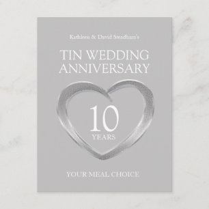 Carte D'accompagnement 10e anniversaire de mariage en étain rsvp repas ch