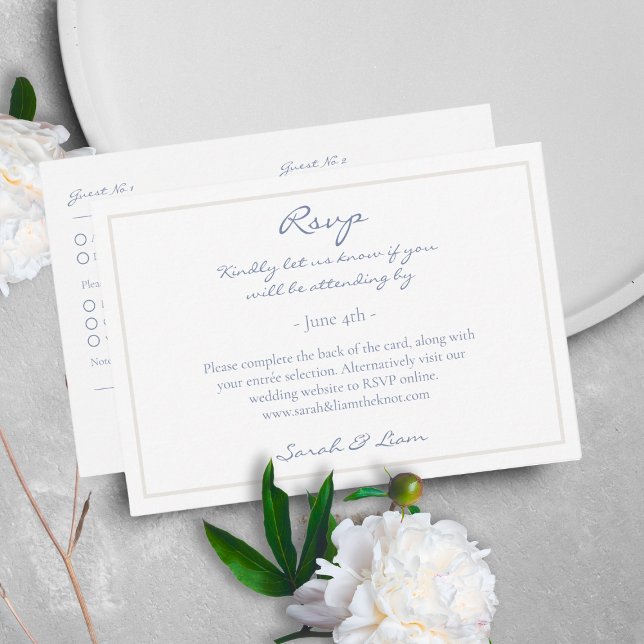 Carte D'accompagnement 2 Invité Floral Dusty Blue Wedding RSVP (Créateur téléchargé)