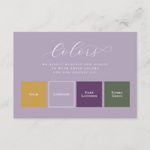 Carte D'accompagnement 4 Couleurs Swatch Tenue Lavande Mariage