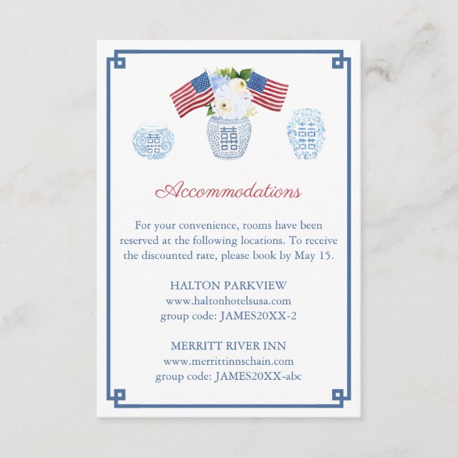 Carte D'accompagnement 4 Juillet Rouge Blanc Et Bleu Mariage Hébergements (Devant)