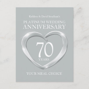 Carte D'accompagnement 70e Platinum Mariage Anniversaire choix de repas