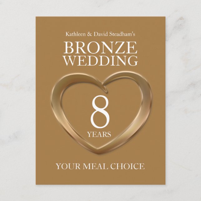 Carte D'accompagnement 8e Mariage de bronze choix de repas (Devant)