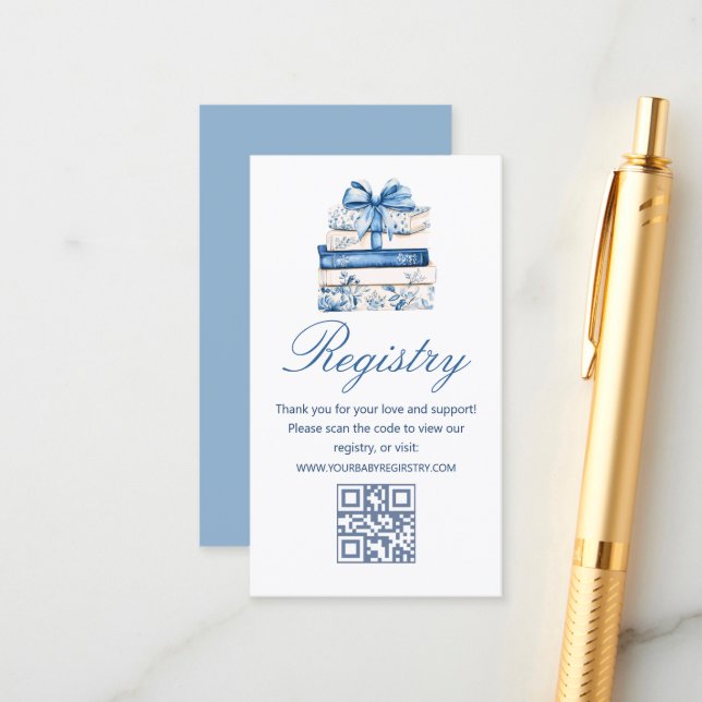 Carte D'accompagnement a new chapter baby Shower gift registry qr code  (Devant/Arrière en situation)