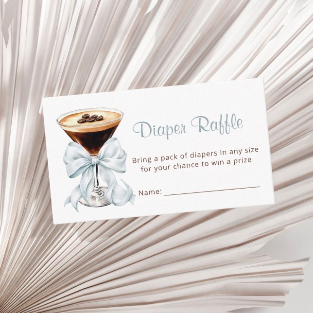Carte D'accompagnement A Tini One Martini Diaper Raffle Baby Shower (Blue Bow Espresso Martini Diaper Raffle Baby shower)
