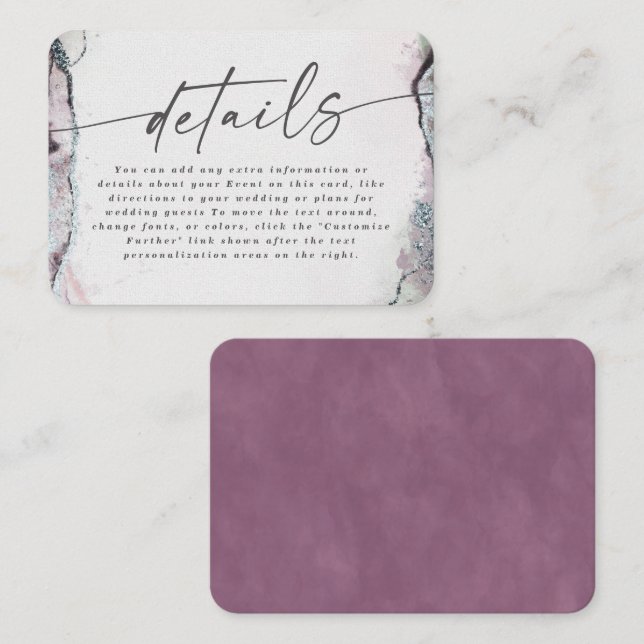 Carte D'accompagnement Abstrait moderne Lilac Purple Détails du Mariage (Devant / Derrière)