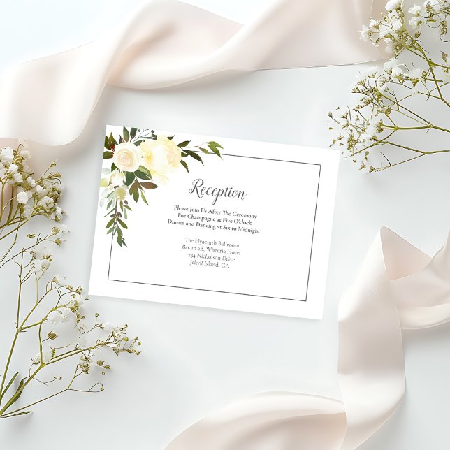 Carte D'accompagnement Accueil Mariage Floral Roses Blanches | Vert olive (Créateur téléchargé)