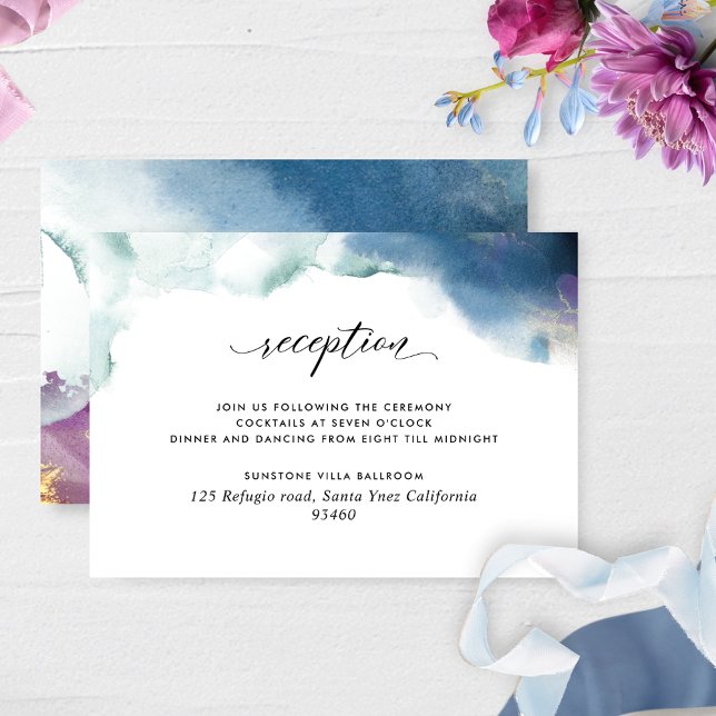 Carte D'accompagnement Accueil mariage violet, Turquoise et bleu aquarell (Créateur téléchargé)