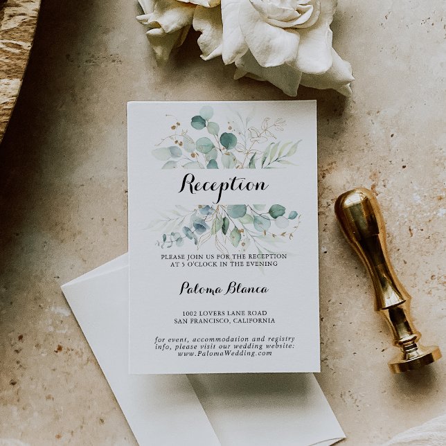 Carte D'accompagnement Accueil Rustique Eucalyptus Gold Floral Mariage (Créateur téléchargé)