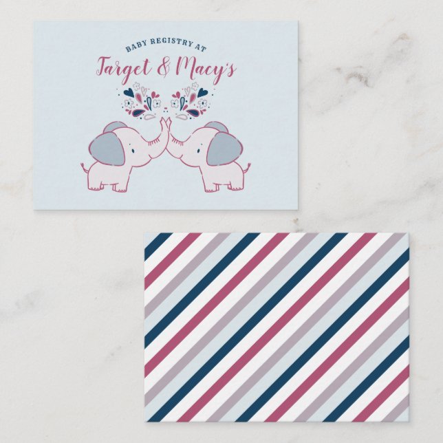 Carte D'accompagnement Adorable Elephants mignon Registre de cadeaux de B (Devant / Derrière)