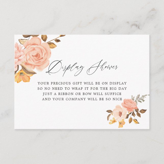 Carte D'accompagnement Affichage de mariage floral rose et or (Devant)