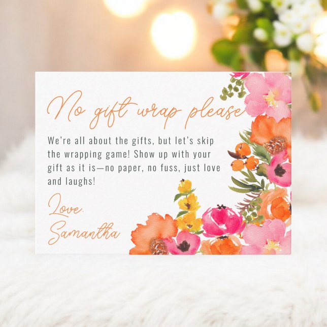 Carte D'accompagnement Affichage de mariage floral Sans emballage cadeau  (Floral No Gift Wrap Floral Bridal display Shower Enclosure Card)