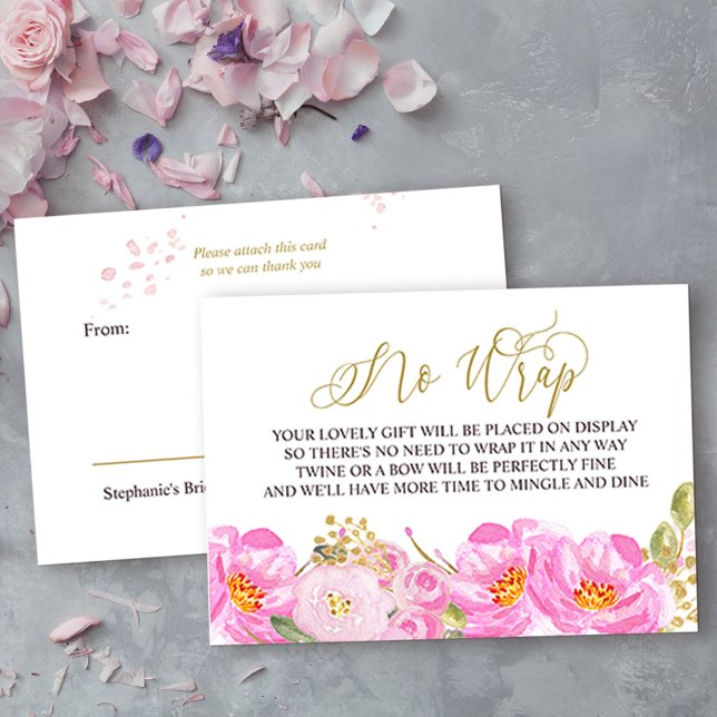 Carte D'accompagnement Affichage Douche Or Calligraphie Rose Floral (No Wrap Display Shower insert card from my Pink and Gold Watercolor Floral Collection)