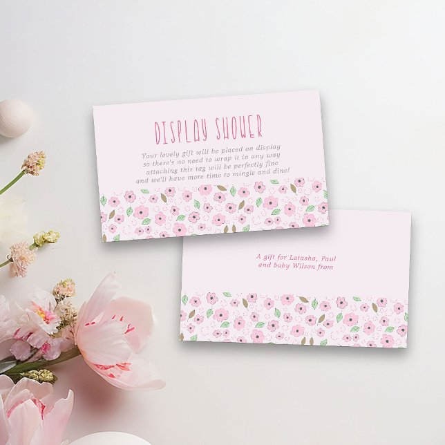 Carte D'accompagnement Afficher Douche Pas Envelopper Poème Rose Ditsy Fl (Display Shower Cards from my Little Bunny & Balloon Baby Shower collection)