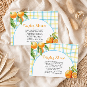 Carte D'accompagnement Afficher Oranges de Douche Gingham Blanc Bleu