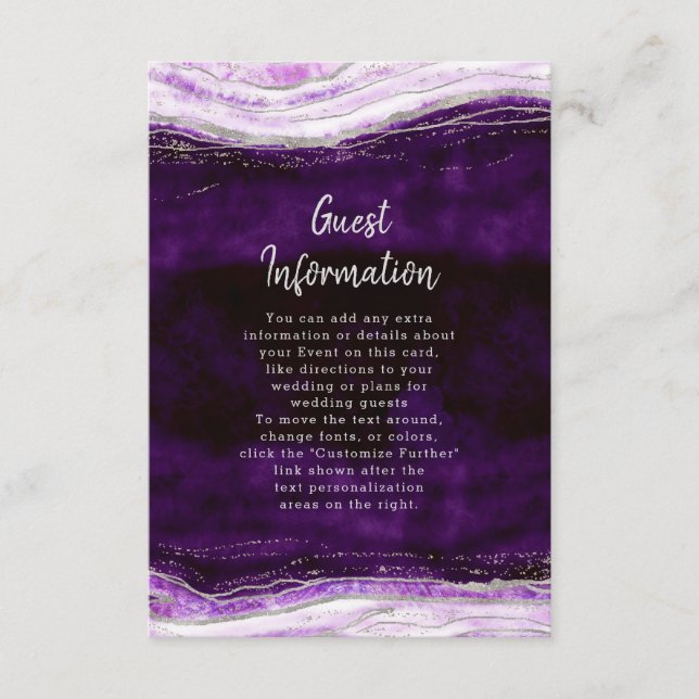 Carte D'accompagnement Amethyst Purple & Silver Geode Informations Mariag (Devant)