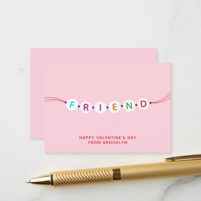 Carte D'accompagnement Ami mignon bracelet d'amitié rose Valentine (Devant/Arrière en situation)