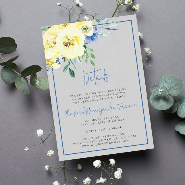 Carte D'accompagnement Amour florissant Jaune et Bleu Floral (Créateur téléchargé)