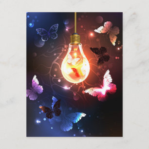 Carte D'accompagnement Ampoule lumineuse avec papillons de nuit