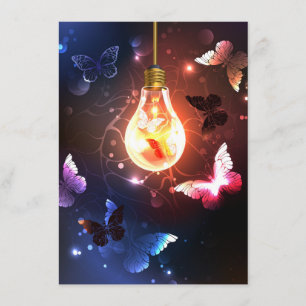 Carte D'accompagnement Ampoule lumineuse avec papillons nocturnes
