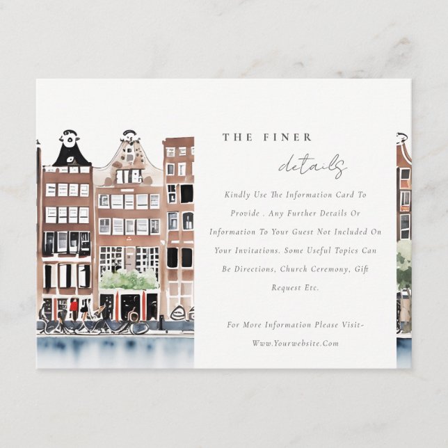 Carte D'accompagnement Amsterdam Dutch Canal Landcape Détails du Mariage (Devant)