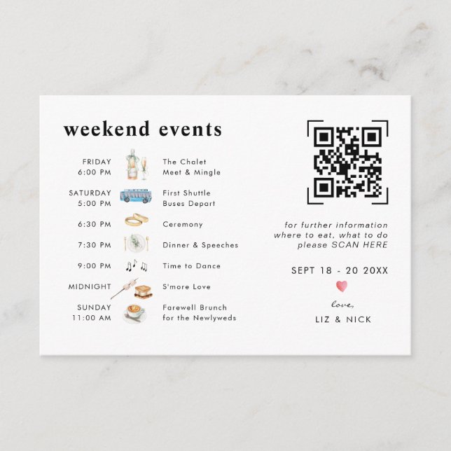 Carte D'accompagnement Analyse du code QR | Détails du week-end Mariage i (Devant)