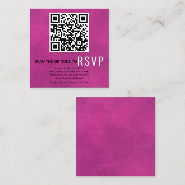 Carte D'accompagnement Analyser le code QR en ligne RSVP fuchsia mariage  (Devant / Derrière)
