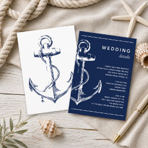 Carte D'accompagnement Ancre blanche marine Détails du Mariage