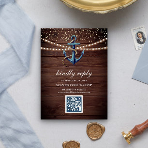Carte D'accompagnement Ancre bleue Rustique Bois Marine Code QR Mariage R