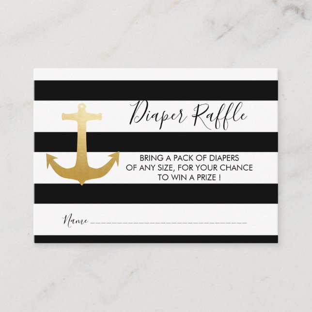 Carte D'accompagnement Ancre d'or Faux Nautique | Raffle de couches (Devant)