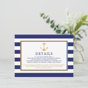 Carte D'accompagnement Ancre d'or nautique, marine et Mariage d'or détail