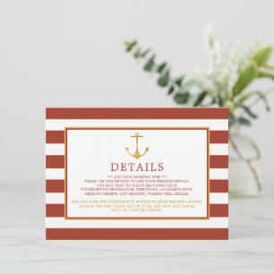 Carte D'accompagnement Ancre en or nautique, détail de mariage en brique 
